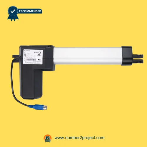 OKIN DELTADRIVE 83701 74844 Linear Actuator for Power ReclinerLift Chair LZB – Full View OKIN DELTADRIVE 83701 74844 linear actuator motor for power recliner and lift chair LZB motion furniture drive unit with blue connector cable close up Number2project