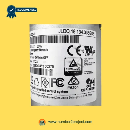 OKIN JLDQ.18.134.333S03 linear actuator model label showing specifications for recliner lift chair motor replacement Number2project