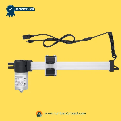 OKIN JLDQ.18.138.221D03 Linear Actuator for Power ReclinerLift Chair – Full View OKIN JLDQ.18.138.221D03 linear actuator motor for power recliner and lift chair motion furniture drive unit with coiled cable connectors close up Number2project