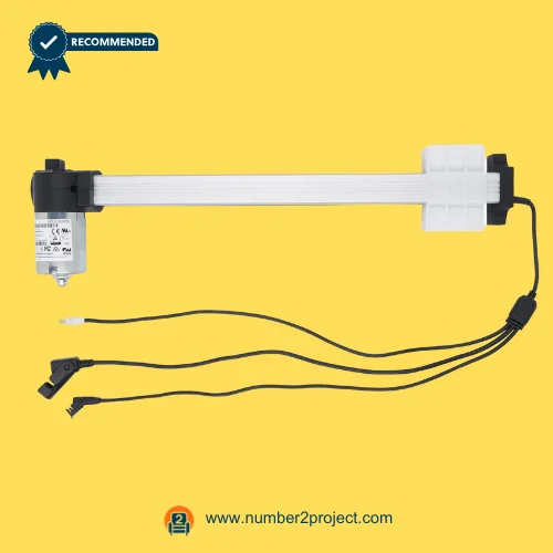 OKIN JLDQ.18.140.320Z03 Linear Actuator for Power ReclinerLift Chair – Full View OKIN JLDQ.18.140.320Z03 linear actuator motor for power recliner and lift chair motion furniture drive unit with wiring harness connectors close up Number2project