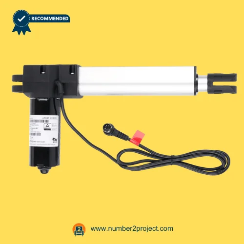 OKIN JLDQ.20.303.90K01 Linear Actuator for Power ReclinerLift Chair – Full View OKIN JLDQ.20.303.90K01 linear actuator motor for power recliner and lift chair motion furniture drive unit with round connector cable close up Number2project