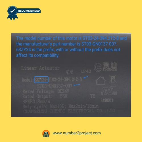 CHENDI 63ZY24 ST03-24-394.212-8 ST03-GN0137-007 linear actuator label model number compatibility close up recliner lift chair motor Number2project
