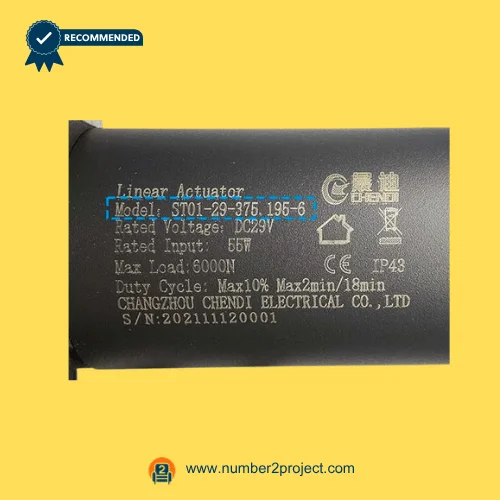 CHENDI ST01-29-375.195-6 linear actuator label specifications DC29V 55W 6000N recliner lift chair motor details close up Number2project