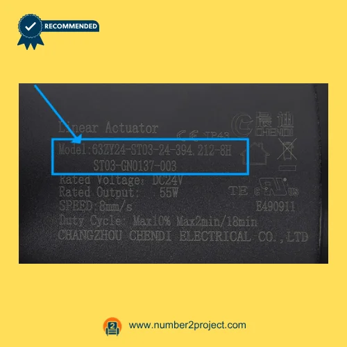 CHENDI ST03-24-394.212-8H ST03-GN0137-003 linear actuator model label close up Golden GM1300-LM recliner motor Number2project