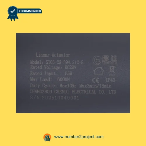 CHENDI ST03-29-394.212-8 linear actuator label specifications DC29V 55W 6000N Golden PR-458 lift chair motor details close up Number2project
