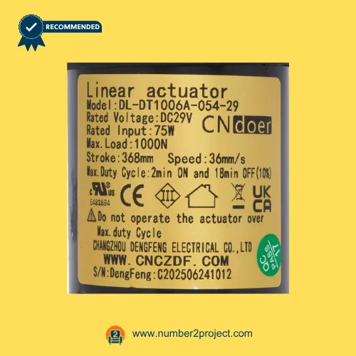 cn doer dl-dt1006a-054-29 linear actuator motor label close up showing voltage load stroke speed recliner lift chair actuator specifications number2project