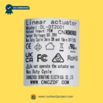 cn doer dl-dt2001 linear actuator label close up showing voltage input duty cycle recliner lift chair actuator specs number2project