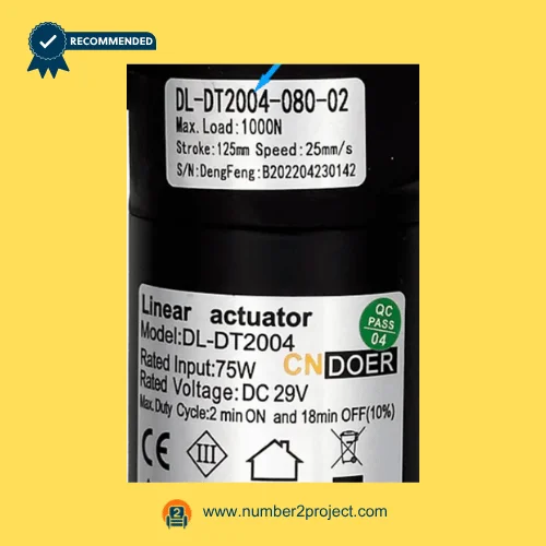cn doer dl-dt2004-080-02 linear actuator label close up showing load stroke speed voltage recliner lift chair actuator specs number2project