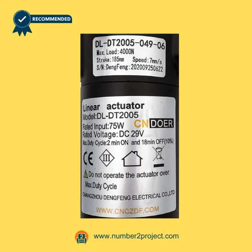 cn doer dl-dt2005-049-06 linear actuator label close up showing load stroke speed voltage recliner lift chair actuator specs number2project