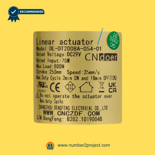 cn doer dl-dt2008a-054-01 linear actuator label close up showing voltage load stroke speed recliner lift chair actuator specs number2project