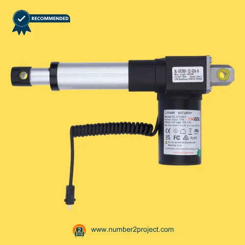 CNDOER DL-DT2001-32-026-B linear actuator motor for power recliner lift chair with aluminum extension tube and coiled cable connector close up motion furniture actuator Number2project