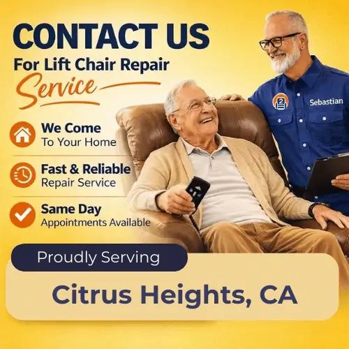 Sebastian from Number2project providing mobile lift chair repair service for a senior customer in Citrus Heights California