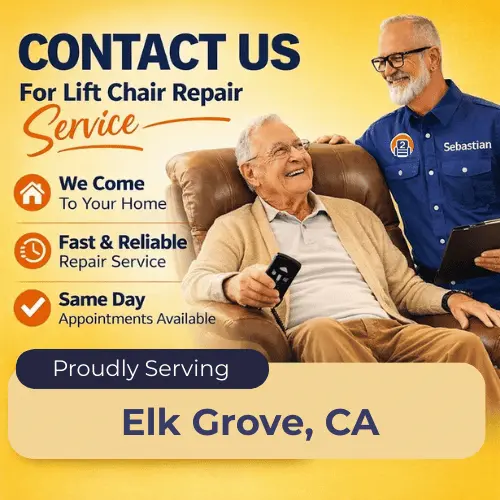Sebastian from Number2project providing in-home lift chair repair service for a senior customer in Elk Grove California