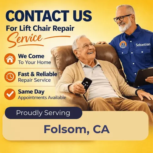Sebastian from Number2project providing in-home lift chair repair service for a senior customer in Folsom California