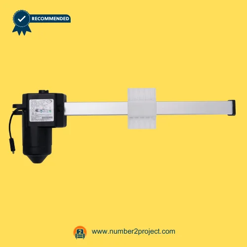 Limoss 450312 Linear Actuator MD140-02-L1-157-307 for Power Recliner Lift Chair – Front View Limoss 450312 MD140-02-L1-157-307 linear actuator motor with aluminum extension rail and power connector for electric recliner and lift chair motion furniture replacement actuator Number2project