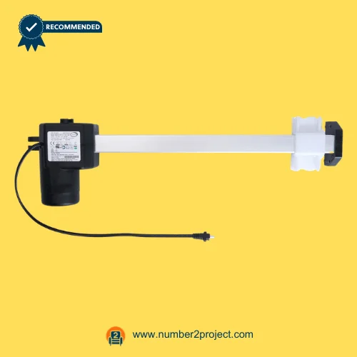 Limoss 450626 Linear Actuator MD141-27-L1-157-333 for Power Recliner Lift Chair – Front View Limoss 450626 MD141-27-L1-157-333 linear actuator motor with aluminum extension rail and power cable for electric recliner and lift chair motion furniture replacement actuator Number2project