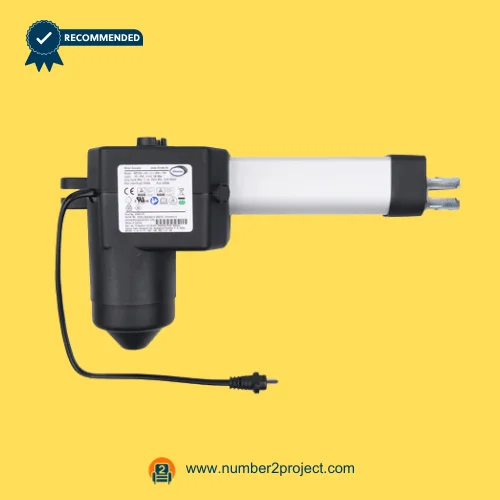 Limoss 450772 Linear Actuator MD120-02-L1-304-134 for Power Recliner Lift Chair – Front View Limoss 450772 MD120-02-L1-304-134 linear actuator motor with aluminum drive rail and power cable for electric recliner and lift chair motion furniture replacement actuator Number2project