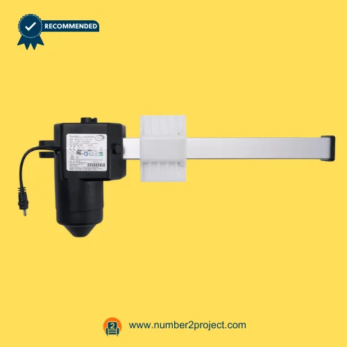 Limoss 451011 Linear Actuator MD140-02-L1-157-204 for Power Recliner Lift Chair – Front View Limoss 451011 MD140-02-L1-157-204 linear actuator motor with aluminum drive shaft and power connector for electric recliner and lift chair motion furniture replacement actuator Number2project