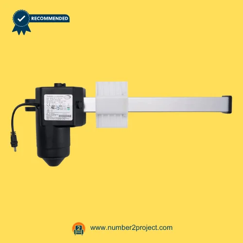 Limoss 451011 Linear Actuator MD140-02-L1-157-204 for Power Recliner _ Lift Chair – Front View Limoss 451011 MD140-02-L1-157-204 linear actuator motor with aluminum extension rail and power connector cable for electric recliner and lift chair motion furniture replacement actuator Number2project