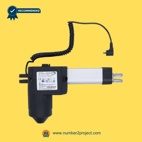 Limoss 451475 Linear Actuator MD120-01-L2-275-095 for ReclinerLift Chair – Front View Limoss 451475 MD120-01-L2-275-095 linear actuator for power recliner lift chair motor with aluminum extension tube and coiled cable connector motion furniture actuator Number2project