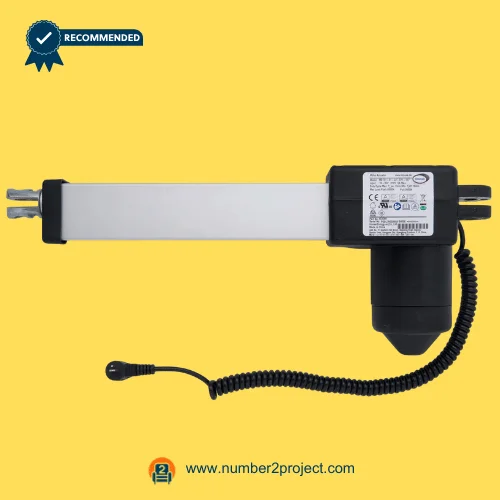 Limoss 453068 Linear Actuator MD121-01-L3-371-157 for Power Recliner Lift Chair – Front View Limoss 453068 MD121-01-L3-371-157 linear actuator motor with coiled cable connector for electric recliner and lift chair motion furniture replacement actuator Number2project