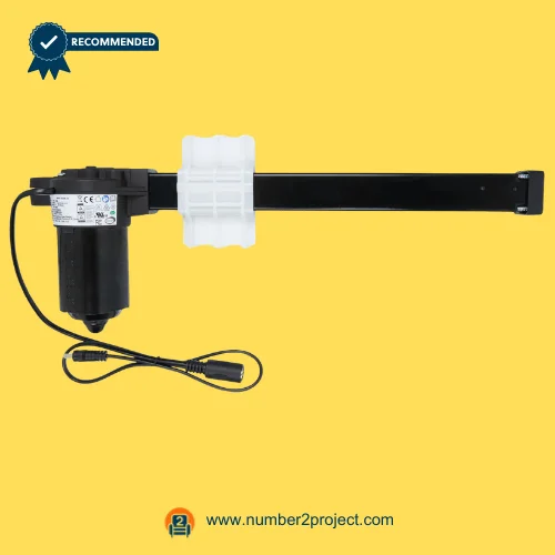 Limoss 453355 Linear Actuator MD142-31-L1-154-206 LZB (Part #10.000296) for Power Recliner Lift Chair – Front View Limoss 453355 MD142-31-L1-154-206 LZB linear actuator Part 10.000296 with extension rail and connector cable for electric recliner and lift chair motion furniture Number2project