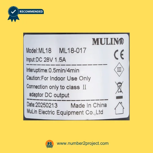 MULIN ML18-017 actuator label DC 28V 1.5A recliner lift chair motor specification plate close up motion furniture Number2project