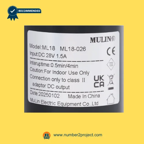 MULIN ML18-026 actuator label DC 28V 1.5A recliner lift chair motor specification plate close up motion furniture Number2project
