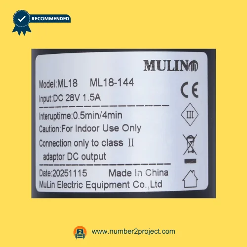 MULIN ML18-144 actuator label DC 28V 1.5A recliner lift chair motor specification plate close up motion furniture Number2project