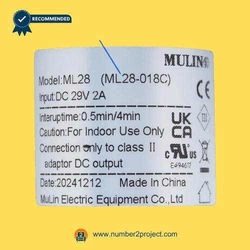 MULIN ML28-018C linear actuator label close up showing DC29V 2A input recliner lift chair motor specifications Number2project