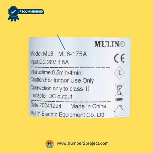 MULIN ML8-175A linear actuator label close up showing DC28V 1.5A input recliner lift chair motor specifications Number2project