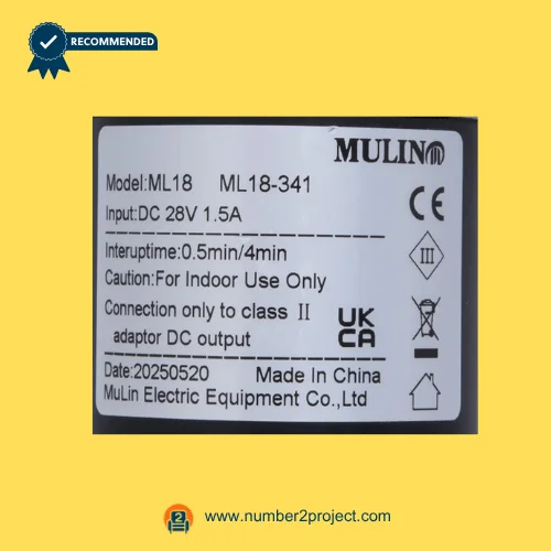 MULIN ML8-226 linear actuator label close up showing DC28V 1.5A 800N load 295mm stroke recliner lift chair motor specifications Number2project