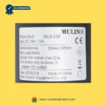 MULIN ML8-226 linear actuator label close up showing DC28V 1.5A 800N load 295mm stroke recliner lift chair motor specifications Number2project