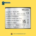 MULIN ML8-245 MOT-AC-68 actuator label specifications DC 28V 1.5A recliner lift chair motor rating plate close up Number2project