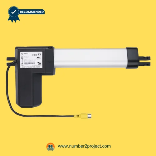 OKIN Betadrive 83699 Linear Actuator for ReclinerLift Chair – Full View OKIN Betadrive 83699 linear actuator motor for recliner lift chair with aluminum drive tube and yellow connector cable Number2project