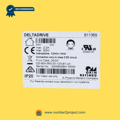 OKIN Deltadrive B11359 actuator label close up showing 24V 50W specifications for adjustable bed head motor Number2project