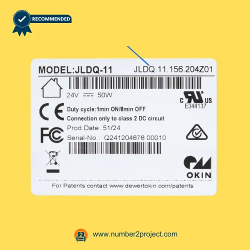 OKIN JLDQ.11.156.204Z01 linear actuator label close up showing 24V 50W specification for recliner lift chair motor Number2project