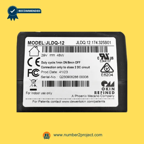 OKIN JLDQ.12.174.325S01 linear actuator label close up showing 29V 48W duty cycle specifications for recliner lift chair actuator Number2project