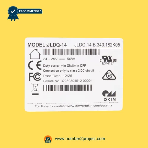 OKIN JLDQ.14.B.340.182K05 linear actuator specification label 24-29V 50W motor model JLDQ-14 recliner lift chair actuator identification sticker Number2project