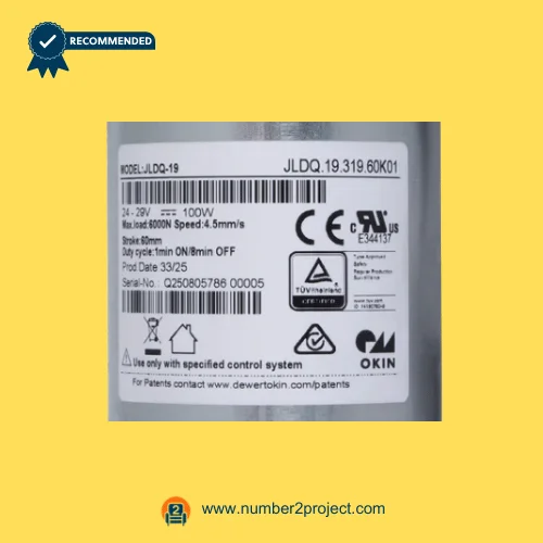 OKIN JLDQ.19.319.60K01 linear actuator specification label 24-29V 100W recliner lift chair actuator identification sticker Number2project