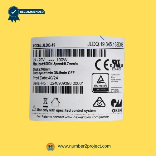 OKIN JLDQ.19.345.168D03 linear actuator specification label 24-29V 100W recliner lift chair actuator identification sticker Number2project