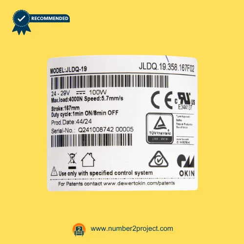 OKIN JLDQ.19.358.167F02 linear actuator specification label 24-29V 100W recliner lift chair actuator identification sticker Number2project