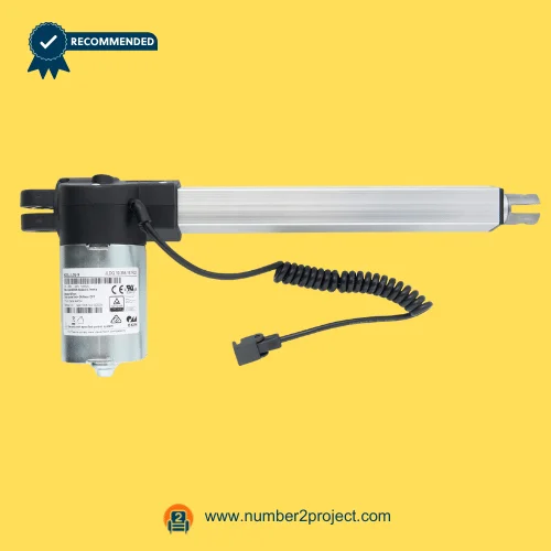 OKIN JLDQ.19.358.167F02 Linear Actuator for ReclinerLift Chair – Front View OKIN JLDQ.19.358.167F02 linear actuator for power recliner lift chair motor with aluminum extension tube and coiled connector cable motion furniture actuator Number2project