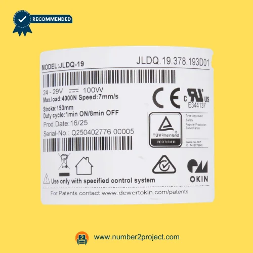 OKIN JLDQ.19.378.193D01 linear actuator specification label 24-29V 100W recliner lift chair actuator identification sticker Number2project