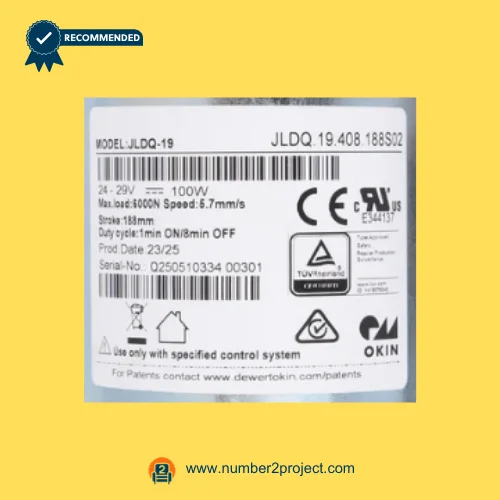 OKIN JLDQ.19.408.188S02 linear actuator specification label 24-29V 100W motor recliner lift chair actuator identification sticker Number2project