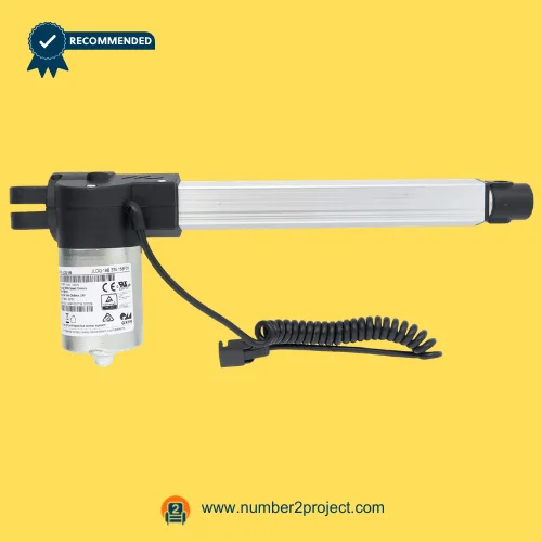 OKIN JLDQ.19B.335.158F01 Linear Actuator for ReclinerLift Chair – Front View OKIN JLDQ.19B.335.158F01 linear actuator for power recliner lift chair motor with aluminum extension tube and coiled cable connector motion furniture actuator Number2project