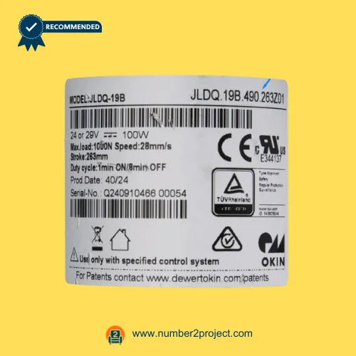 OKIN JLDQ.19B.490.263Z01 linear actuator specification label 24-29V 100W recliner lift chair actuator identification sticker Number2project