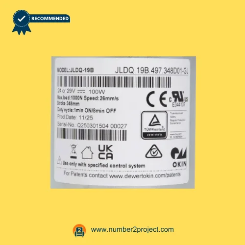 OKIN JLDQ.19B.497.348D01-GJ linear actuator specification label 24-29V 100W recliner lift chair actuator identification sticker Number2project