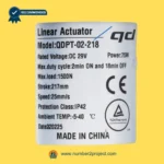 QDPT-02-218 linear actuator label showing 217mm stroke 1500N load 29V DC 75W specifications recliner motor sticker close up Number2project