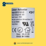 QDYJT-02-22 linear actuator label specifications DC29V 75W 2000N 22mm stroke recliner lift chair motor close up Number2project